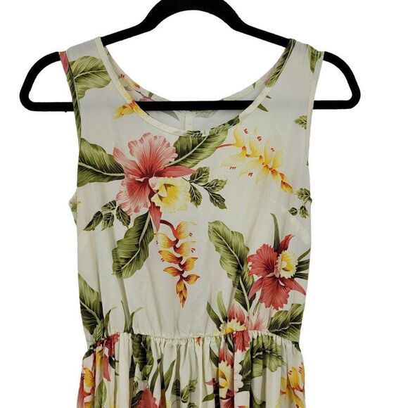 Vintage Two Palms Hi-low Blouson Tank Midi Dress S Yellow Pink Tropical Floral - Picture 5 of 11